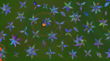 Varicologreen ve Blue Raster çizim çizimi. Bir sürü yeşil ve mavi soyut çiçekli tropik eskiz deseni. Küçük çiçekte sevimli çiçek deseni var..