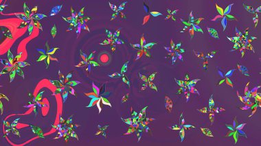 Düz Çiçek Elementleri Tasarımı. Renkli Bahar Teması eskiz kalıbı. Eskiz klasiği. Raster Şirin kumaş deseni.