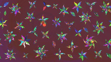 Raster illüstrasyonundaki çiçek desenli çizim. Renkli Bahar Teması eskiz kalıbı. Düz Çiçek Elementleri Tasarımı. Süslü kumaş deseni.