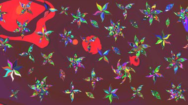 Şirin çiçek elementleri. Taslak desenli, modaya uygun kumaş deseni. Renkli Bahar Teması eskiz kalıbı. Düz Çiçek Elementleri Tasarımı. Raster illüstrasyonu.