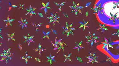 Kahverengi ve mor renkli çiçekler. Raster illüstrasyonu. Küçük çiçekte sevimli çiçek deseni var..