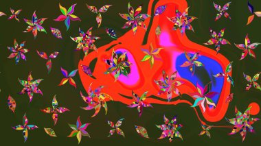 Düz Çiçek Elementleri Tasarımı. Süslü kumaş deseni. Raster illüstrasyonundaki çiçek desenli çizim. Renkli Bahar Teması çizim şablonu.