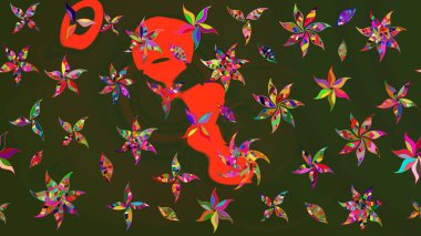 Çiçek tasarımı için inanılmaz bir kolaj cenneti tarzı. Çiçekli zambakların eskiz geçmişi. Parlak çiçekli kolaj çiçekleri yeşil ve gri.