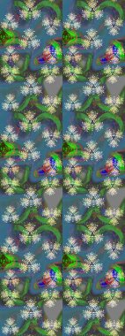 Raster Şirin kumaş deseni. Düz Çiçek Elementleri Tasarımı. Renkli Bahar Teması eskiz kalıbı. Eskiz klasiği.