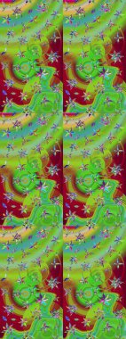 Raster illüstrasyonundaki çiçek desenli çizim. Suluboya tarzında yeşil ve kırmızı renkte çiçekler.