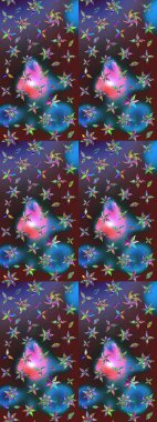 Yumuşak, bahar çiçekli arka plan. Çiçekli karalama şeklinde Raster çiçek deseni. Mavi ve mor renkte çiçekler.