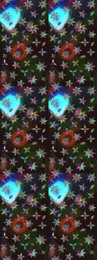 El çizimi. Raster illüstrasyonu. Güzel kumaş deseni. Çiçekler, dallar, otlar ve çiçekler.