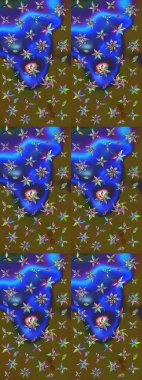 Renkli Bahar Teması eskiz kalıbı. Düz Çiçek Elementleri Tasarımı. Raster illüstrasyonundaki çiçek desenli çizim. Yeşil ve mavi renkte çiçekler.