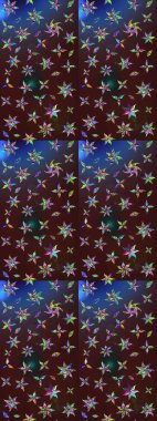 Suluboya çizim kalıbı. Çiçek izi. Suluboya tarzında kahverengi ve mavi renkte çiçekler.