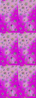 Çiçekli karalama şeklinde Raster çiçek deseni. Nazik, narin çiçek arkaplanı. Mor ve nötr renkte çiçekler.