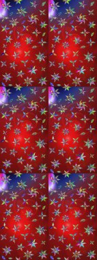 Tropik çiçek desenleri. Raster illüstrasyonu. Kırmızı ve mor renkte çiçekler.