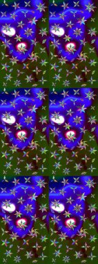 Küçük çiçekli basit bir çiçek çizimi. Yeşil ve mavi renkli şirin çiçekler. Moda baskısı, albüm, ambalaj kağıdı ve duvar kağıdı için zarif dekoratif süslemeler. Raster illüstrasyonu.