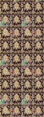 Klasik Raster Golden eskiz kalıbı. Çiçek süsü kumaş deseni, cam, altın elementlerle kahverengi renklerde çiçek desenli metal..