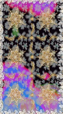 Raster altın desen. Kusursuz altın desenli bukleler. Altın elementli gri ve siyah renkler. Doğu tarzı arabesk. Raster illüstrasyonu.