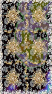 Altın elementli gri ve siyah renkler. Raster altın çiçek süsü brokar kumaş ve cam desenli. Kusursuz altın desen. Çiçek desenli altın metal..