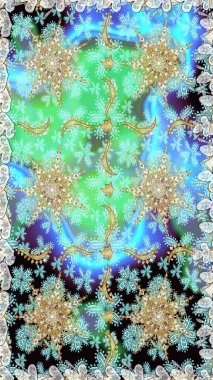 Mavi ve nötr renklerde, altın elementli klasik, pürüzsüz desen. Noel 2019, kar tanesi, yeni yıl.