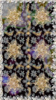 Geleneksel klasik raster altın pürüzsüz desen. Gri ve siyah renklerde altın elementler. Barok tarzında kusursuz bir doğulu süsü..