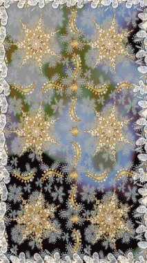 Tekrarlayan elementlerle soyut arkaplan oluşturun. Gri ve nötr renklerde altın ve altın elementler. Kusursuz damaske klasik altın desen. Raster illüstrasyonu.