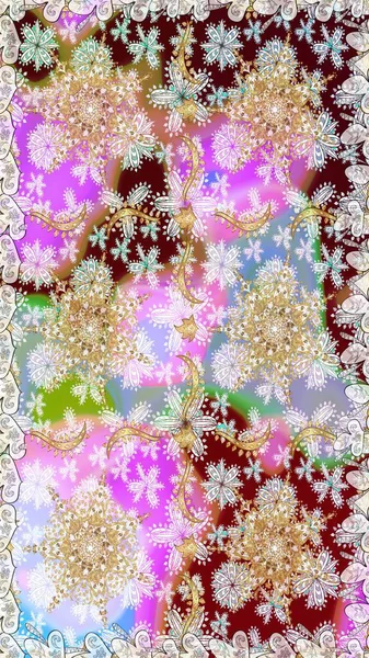 Davetiyeler, kartlar, web sayfası için Raster illüstrasyon. Çizgi sanatı tasarım şablonu için kusursuz sınır. Tarafsız ve bej renklerde altın element. Doğu tarzı element. Altın çizgili çiçek dekoru.