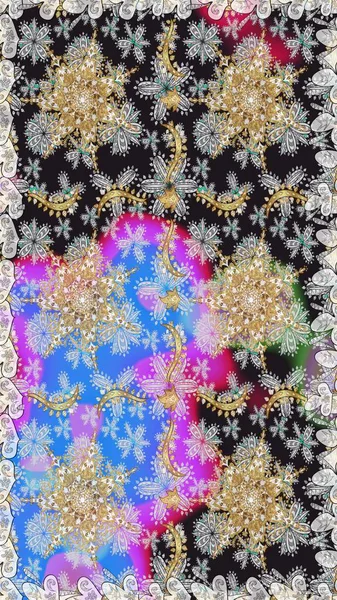 Raster oryantal süs. Kusursuz altın desen. Gri ve nötr renklerde altın elementlerle kusursuz desen.