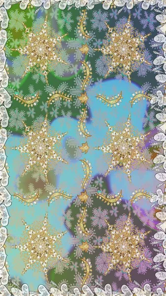 Tarafsız ve gri renklerde altın elementlerle kusursuz klasik desen. Tarafsız ve gri renklerde altın sarısı elementlerle altın pürüzsüz desen. Noel, kar tanesi, yeni yıl.