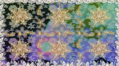 Doğu tarzı arabesk tarzında altın elementler. Gri ve nötr renklerde kusursuz desen. Raster altın pürüzsüz desen. Kusursuz altın desenli bukleler..