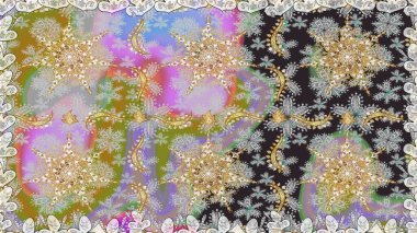 Gri ve nötr renklerde altın elementler. Duvar kâğıdı barok, İspanyol kumaşı. Kusursuz raster arka plan. Çiçek deseni. Şekil grafik deseni.