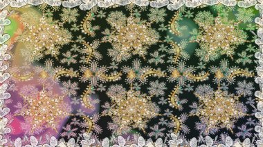 Raster illüstrasyonu. Damask altın soyut çiçek gri ve nötr renklerde pürüzsüz desen. Süsleme.