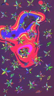 Renkli çizim kalıbı. Mor ve mor renkli şirin tekstil. Çiçek arkaplan. Raster illüstrasyonu. Çiçek duvar kağıdı.