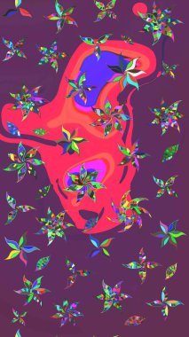 Çizim çiçek deseni duvar kâğıdı olarak kullanılabilir. Raster illüstrasyonu. Mor ve pembe renkte çiçekler.