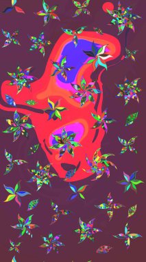 Raster illüstrasyonundaki çiçek desenli çizim. Kahverengi ve pembe renkte çiçekler.