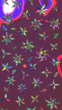 Elle boyanmış suluboya resim çizimleri, çiçekler ve bitkiler. Kahverengi ve mor renkte çiçekler.