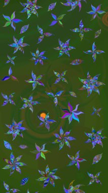 Çiçekli güzel suluboya desen. Raster illüstrasyonu. Yeşil ve mavi renklerde.