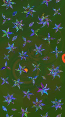 Raster güzel bir çiçek deseni çizmiş. Bahar mevsimi. Tatil havası. Nazik romantik baskı. Yeşil ve mavi renkte çiçekler.