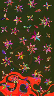 Raster illüstrasyonundaki çiçek desenli çizim. Düz Çiçek Elementleri Tasarımı. Güzel kumaş deseni. Renkli Bahar Teması çizim şablonu.