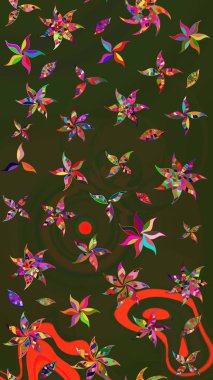 Şatafatlı bahar bahçesi dokusu. Yeşil ve gri renkli çiçekler. Raster illüstrasyonu. Yeşil ve gri renkte çiçek çizimi. Çiçek deseni.