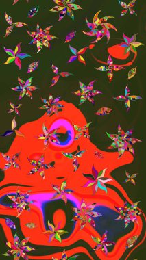 El çizimi çiçek çizimi deseni (fayans). Tekstil için suluboya eskiz deseni. Şirin çiçekleri, desenleri, yeşil ve kırmızı renkleri olan renkli çizim deseni.