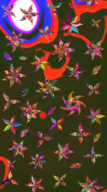 Gri ve yeşil renklerde bahar çiçekleri. Yaprak ve çiçeklerin suluboya resimleri, gri ve yeşil renkler üzerine çizimler. Raster illüstrasyonu.