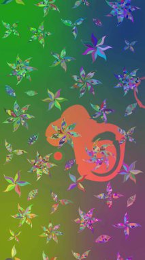 Düz Çiçek Elementleri Tasarımı. Yeşil ve mavi renkte çiçekler. Renkli Yaz Temalı eskiz kalıbı. Raster illüstrasyonunda çiçek deseni çizimi.