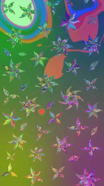 Renkli Yaz Temalı eskiz kalıbı. Sevimli çiçek raster deseni. Modaya uygun kumaş deseni. Düz Çiçek Elementleri Tasarımı.