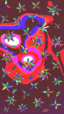 Kahverengi ve kırmızı renkler üzerine çiçek desenli eskiz, el yapımı papatyalar, papatyalar. Tekrarlayan çiçek arkaplanı, zarif kahverengi ve kırmızı çiçek duvar kağıdı.