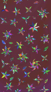 Raster illüstrasyonu. Kahverengi ve yeşil renklere karalamalar çizilmiş çiçek deseni.