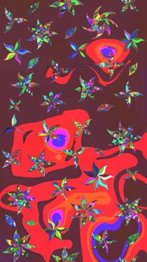 Kahverengi ve kırmızı renklerde. Güzel kumaş deseni. Raster illüstrasyonundaki çiçek desenli çizim. Raster illüstrasyonu.