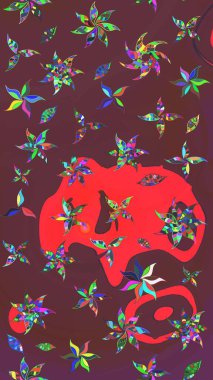 Hediye ambalaj kağıdı, tebrik kartları, posterler ve pankart tasarımı. Kahverengi ve kırmızı renkte çiçekler. Raster düz çiçek çizim deseni.