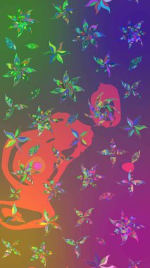 Sevimli çiçek raster deseni. Renkli Bahar Teması eskiz kalıbı. Mor ve yeşil renkli çiçekler. Düz Çiçek Elementleri Tasarımı.