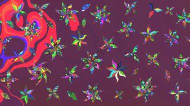 Klasik çiçek tasarımı elementleri. Kahverengi ve mor kıvırcık çiçekler kahverengi ve mor renklerde şekillenir. Raster illüstrasyonu.