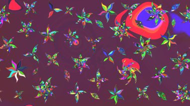 Kahverengi ve mor renkli bitkilerden oluşan parlak çiçekli çizim deseni.