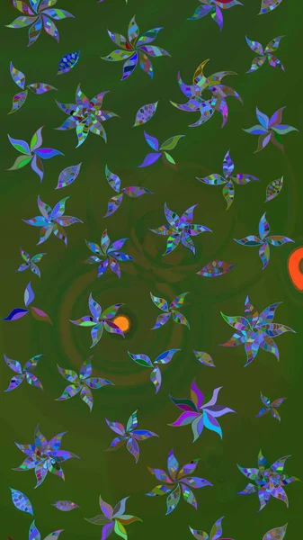 Raster güzel bir çiçek deseni çizmiş. Bahar mevsimi. Tatil havası. Nazik romantik baskı. Yeşil ve mavi renkte çiçekler.