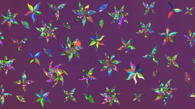 Düz Çiçek Elementleri Tasarım Raster illüstrasyonu. Renkli Bahar Teması eskiz kalıbı. Çiçek desenli eskiz. Mor ve yeşil renkte çiçekler.