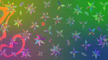 Çiçek desenli eskiz. Gömlek baskısı için çiçek boyası. Yeşil ve mavi renkte çiçekler.